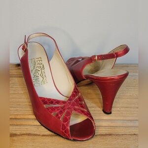 Salvatore Ferragamo Red Peep-Toe Heels